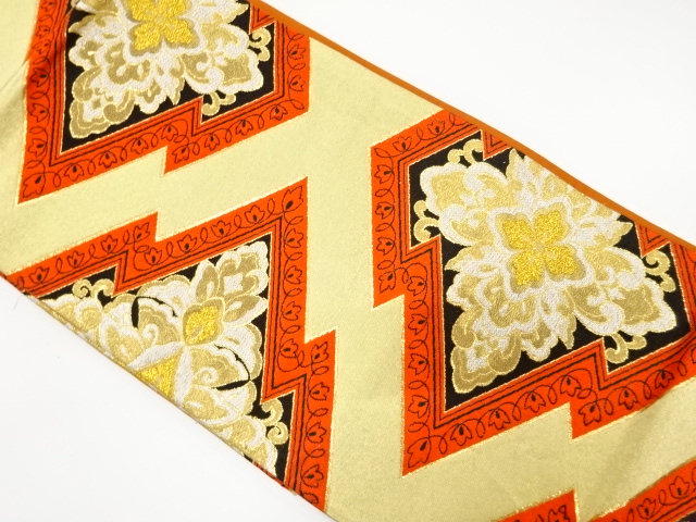 JAPANESE KIMONO / ANTIQUE FUKURO OBI / SILK / WOVEN FLORAL ARABESQUE